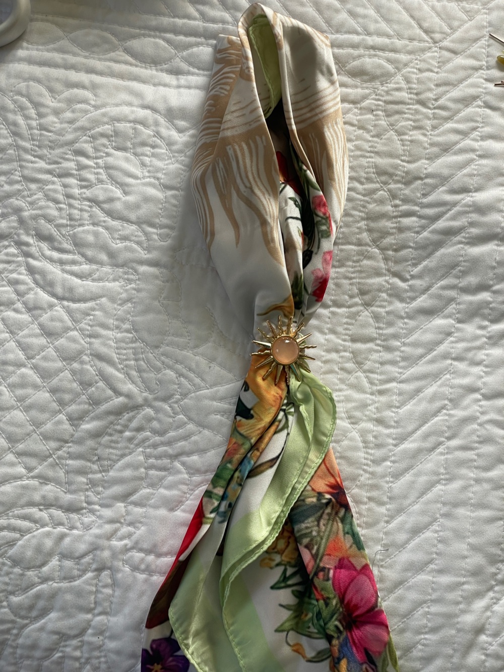 Gold Sunburst Scarf Ring with Blush Center - Women's Accessory
